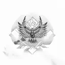 hawk with scenery tattoo design idea