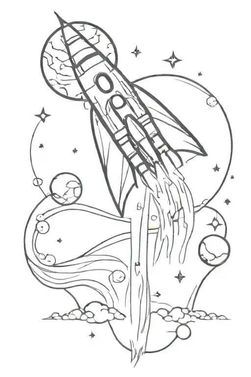 rocket ship travelling from earth to the moon tattoo design idea