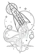 rocket ship travelling from earth to the moon tattoo design idea