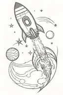 rocket ship travelling from earth to the moon tattoo design idea