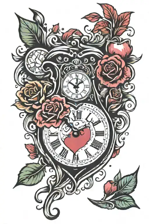 Heart clock melting tattoo design idea