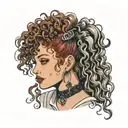girl with curly red hair wearing a choker and black earrings  tattoo design idea
