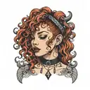 girl with curly red hair wearing a choker and black earrings  tattoo design idea