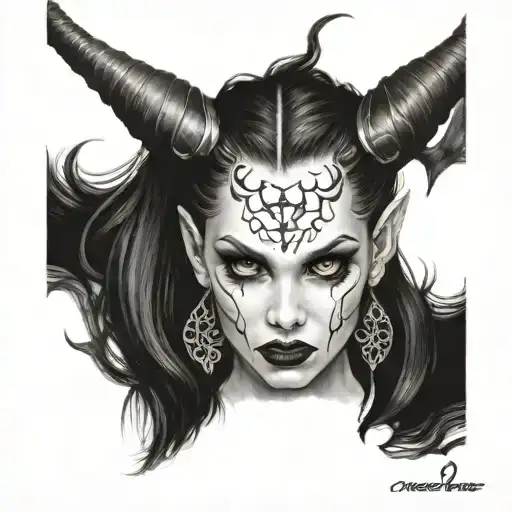 succubus girl face tattoo design idea