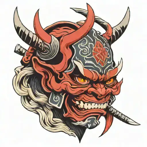 Oni Mask samurai tattoo design idea