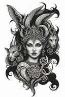 hecate goddess with 3 faces tattoo design idea
