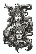 hecate goddess with 3 faces tattoo design idea