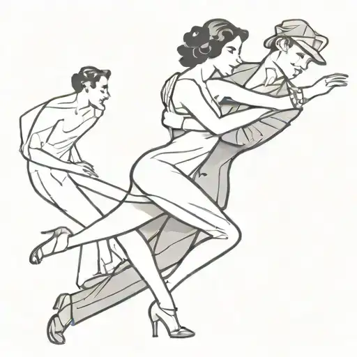 Create a minimalist tattoo of a tango couple in a classic pose, with clean lines and shading for a black-grey style tattoo design idea