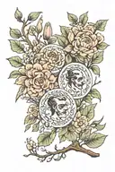 name Celia and Guillermo surrounded by branches and in those branches flowers tattoo design idea