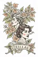 name Celia and Guillermo surrounded by branches and in those branches flowers tattoo design idea