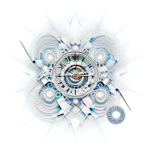 Geometric Fractal surrounded by broken clock   tattoo design idea