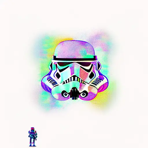 Colorful stormtrooper playing a video game on a PS5 tattoo design idea