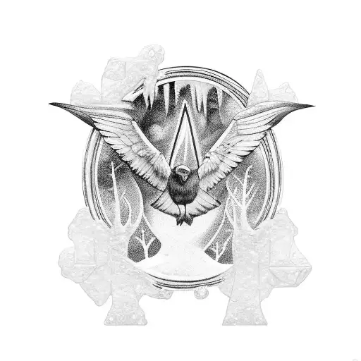 Raven, Norse, winter, ice, snow, frost, celtic knot, bleak, grim,   tattoo design idea