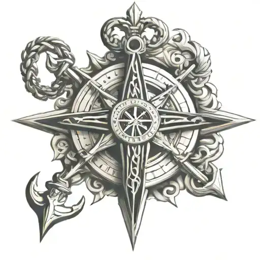 compass rose anchor Zeus cross necklace  tattoo design idea
