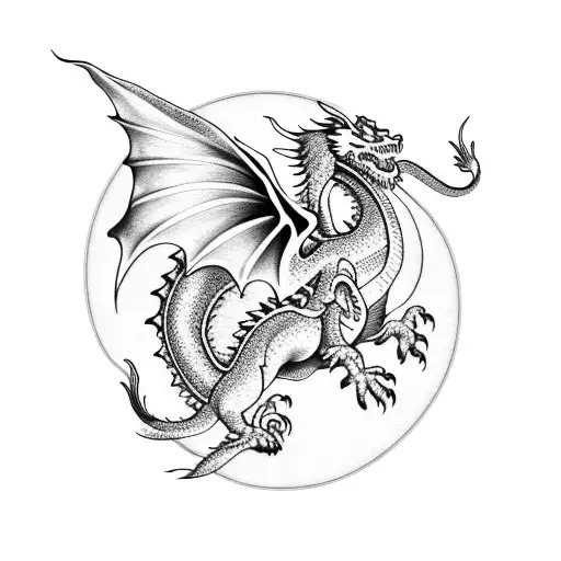 Dragon flying between flowers  tattoo design idea