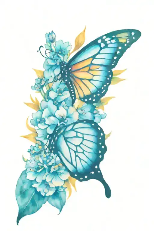 monarch butterfly and flowers tattoo design idea