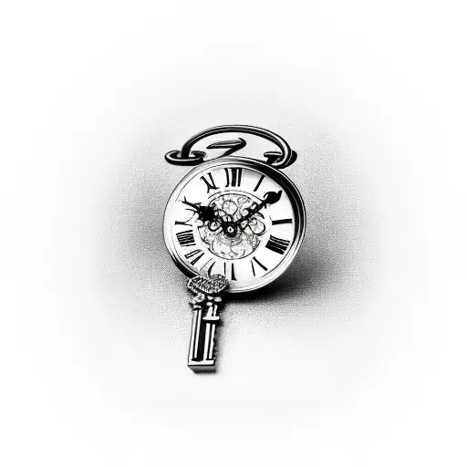 skeleton key and clock tattoo design idea