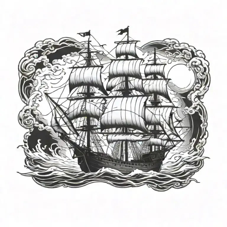scary ghost pirate ship tattoo design idea