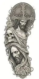 Death, burial, and resurrection of Jesus Christ with beauty  tattoo design idea