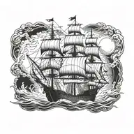 scary ghost pirate ship tattoo design idea