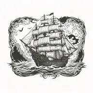 scary ghost pirate ship tattoo design idea