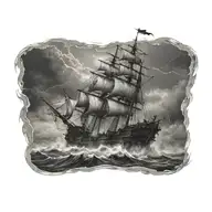 Destroyed ghost pirate ship going through a massive storm tattoo design idea