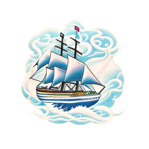 Clipper ship with ribbon that says "City by the Sea tattoo design idea