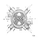 A group of friends holding hands and floating in zero gravity tattoo design idea