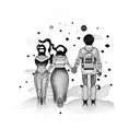 A group of friends holding hands and floating in zero gravity tattoo design idea