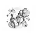 A group of friends holding hands and floating in zero gravity tattoo design idea