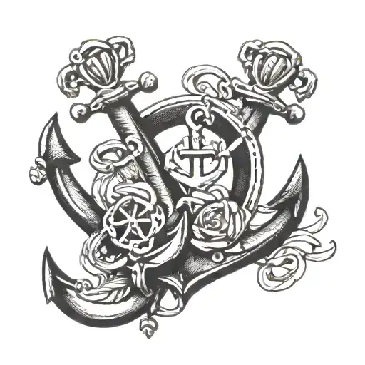anchor with a mother and a father with their two daughters tattoo design idea