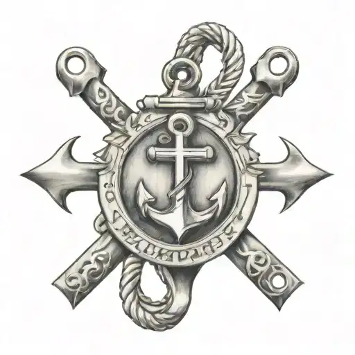 anchor with a mother and a father with their two daughters tattoo design idea