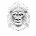 a totem pole with a lion, a gorilla, an owl, a monkey, a Roman legionnaire and a Mayan Indian are fighting in the backgr tattoo design idea