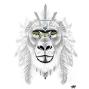 a totem pole with a lion, a gorilla, an owl, a monkey, a Roman legionnaire and a Mayan Indian are fighting in the backgr tattoo design idea