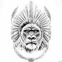 a totem pole with a lion, a gorilla, an owl, a monkey, a Roman legionnaire and a Mayan Indian are fighting in the backgr tattoo design idea