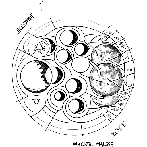 Different Moon Phases with the word "Unphased" below moon tattoo design idea