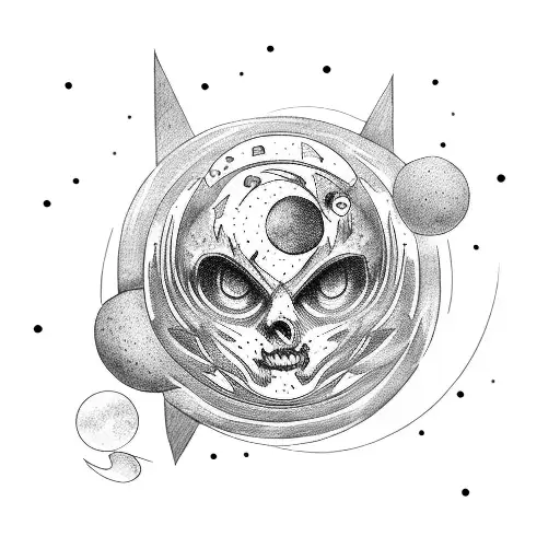 Comic-style moon  tattoo design idea