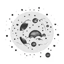 Comic-style moon and stars tattoo design idea