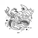 Orca and Dragon in a cosmic battle tattoo design idea
