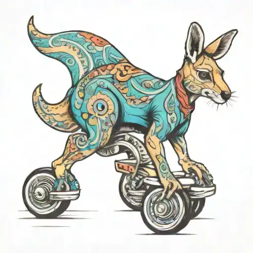 kangaroo wearing rollerskates colourful tattoo design idea