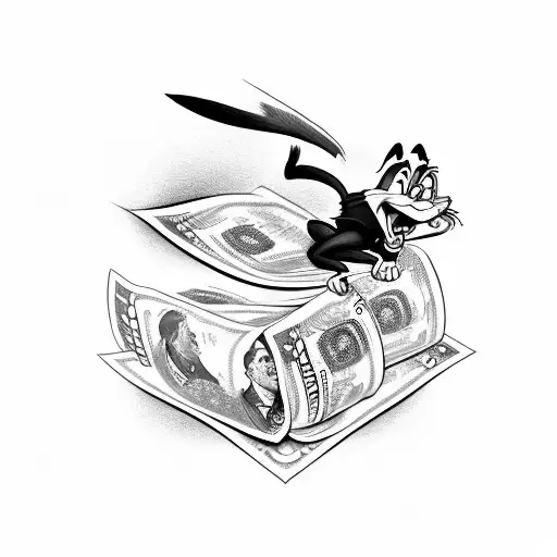 taz from looney toons, spinning around with euro bills in hands  tattoo design idea