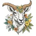 mountain goat with wild flowers intertwined tattoo design idea