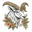 mountain goat with wild flowers intertwined tattoo design idea