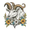 mountain goat with wild flowers intertwined tattoo design idea