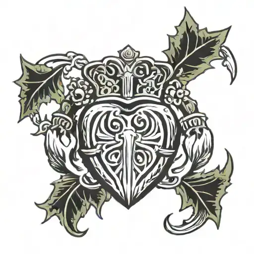 claddagh, holly leaves tattoo design idea