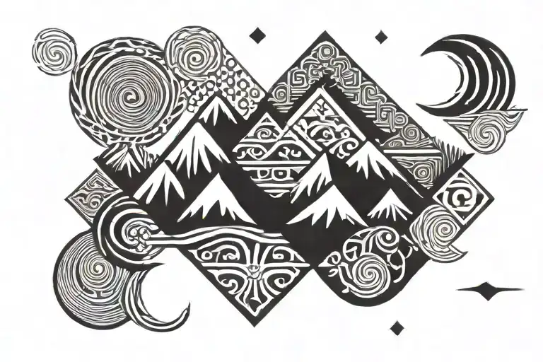 Polynesian band of mountains turning into waves. Keep the style geometric oriented and simple for a tribal band tattoo design idea