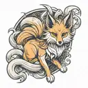 ninetail fox sitting facing forward tattoo design idea
