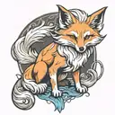 ninetail fox sitting facing forward tattoo design idea