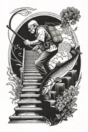 grandpa fishing and walking up on stairs to heaven and with the words gone but not forgotten tattoo design idea