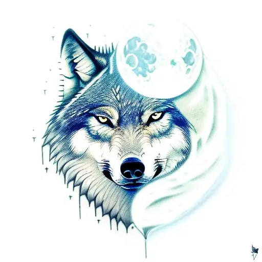 wolf with scar moon and sword tattoo design idea